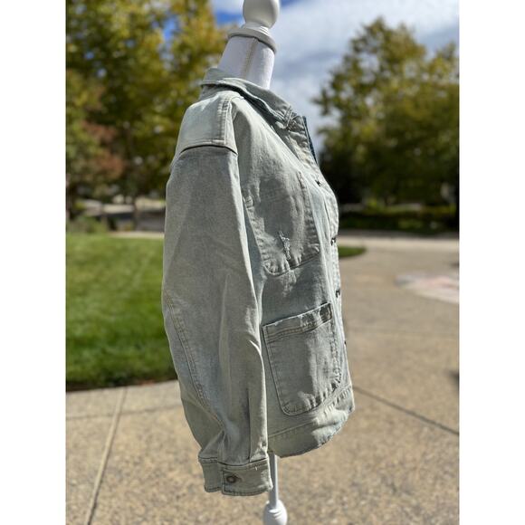 MSRP $128 LNDN by Free People Organic Cotton Light Washed Denim Jacket Size S-M - Picture 9 of 14